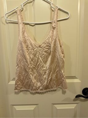 Lace-Trim Satin Sleep Cami in Light Cream